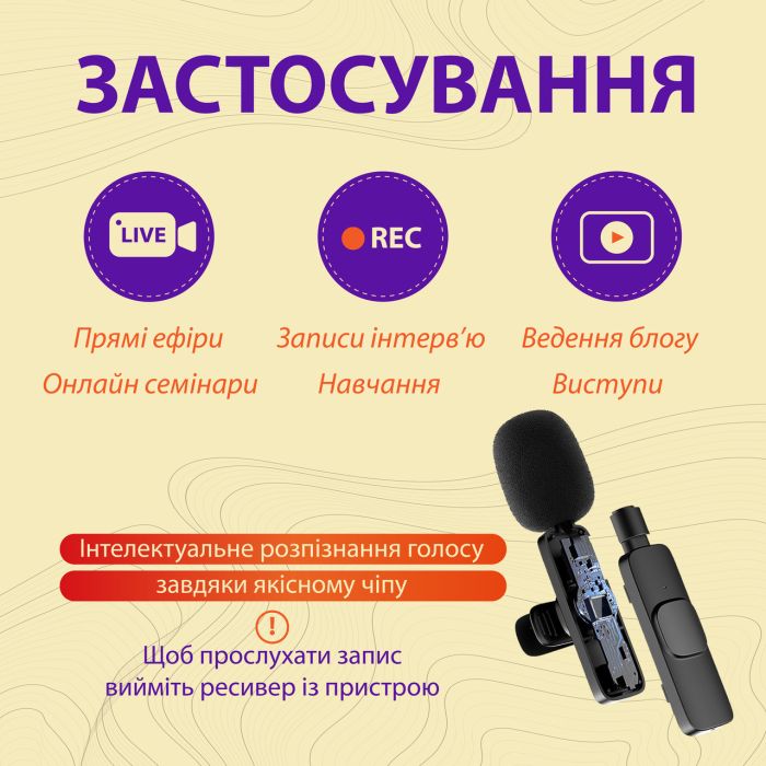 Микрофон петличный беспроводной K9 2в1 для Iphone и Android (Lightning и Type-C) 2шт.