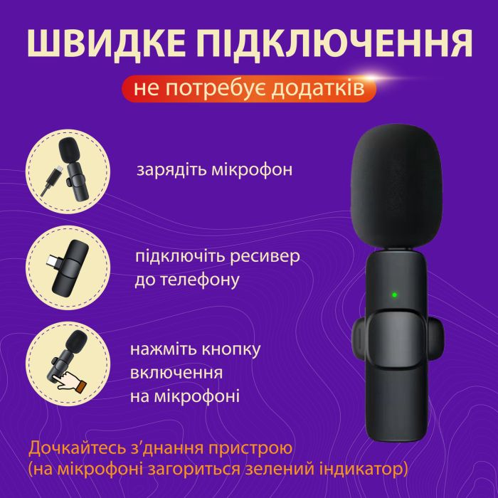 Микрофон петличный беспроводной K9 2в1 для Iphone и Android (Lightning и Type-C) 2шт.