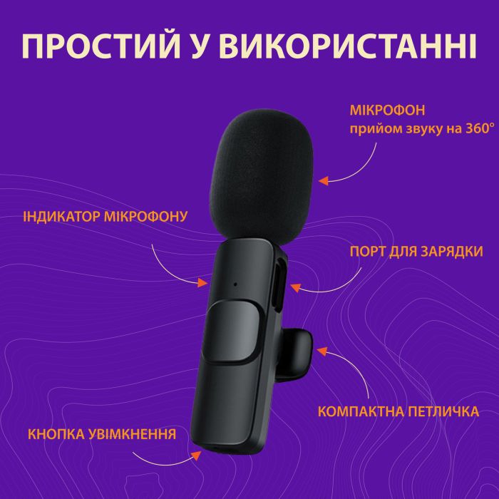 Микрофон петличный беспроводной K9 2в1 для Iphone и Android (Lightning и Type-C) 2шт.