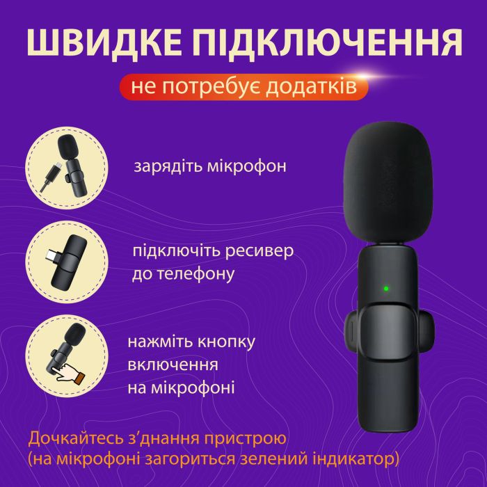 Микрофон петличный беспроводной K9 2в1 для Iphone и Android Lightning и Type-C