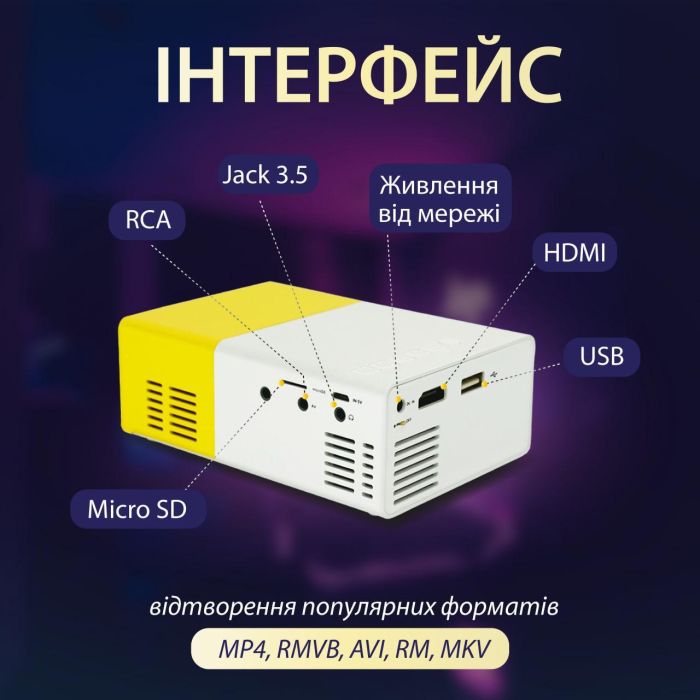 Проєктор портативний міні 1080p HD Led для дому та офісу 220 Вт кінопроектор з динаміком