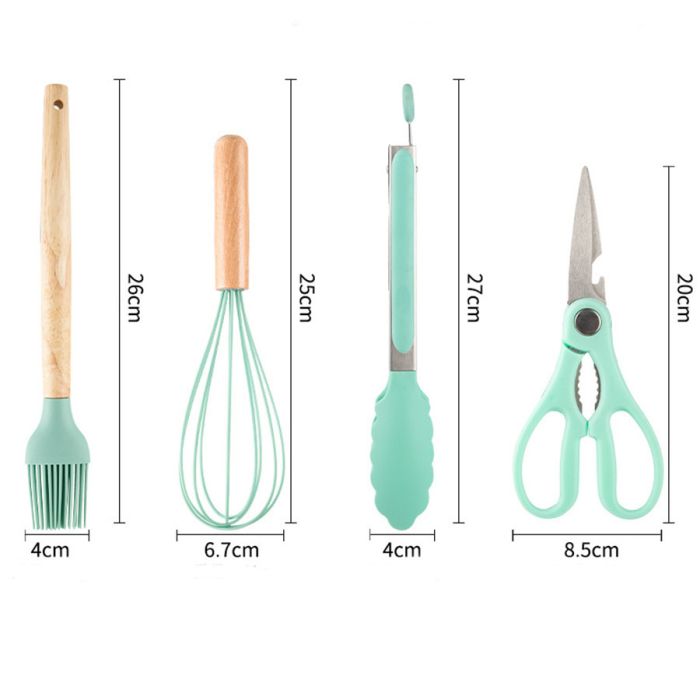 Набор кухонных принадлежностей на подставке 19 штук кухонные аксессуары из силикона с бамбуковой ручкой