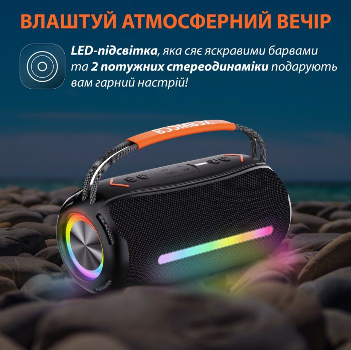 Портативная колонка Bluetooth беспроводная с подсветкой аккумулятор USB 2400 mah AUX BOOMBOX 360