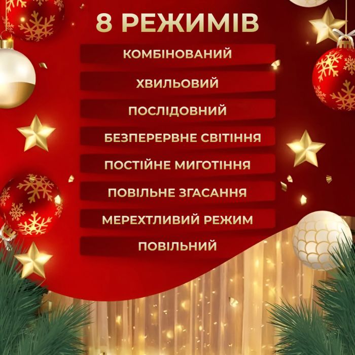 Гірлянда штора 3х2 м Роса на 200 LED лампочок світлодіодна мідний провід 10 ліній 8 режимів Жовтий