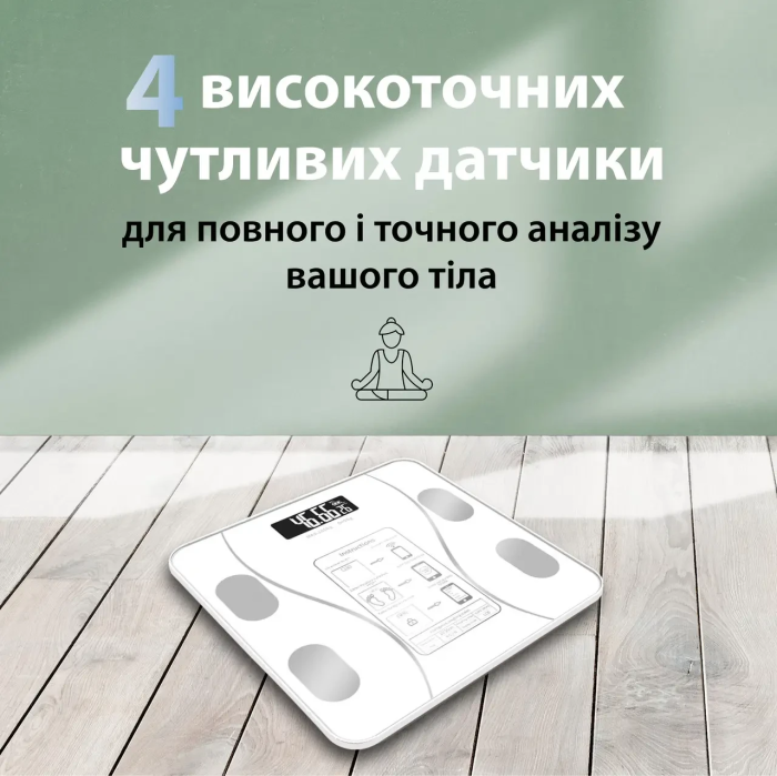 Ваги підлогові електронні Bluetooth до 180 кг блютус із застосунком для смартфона Scale one Білий