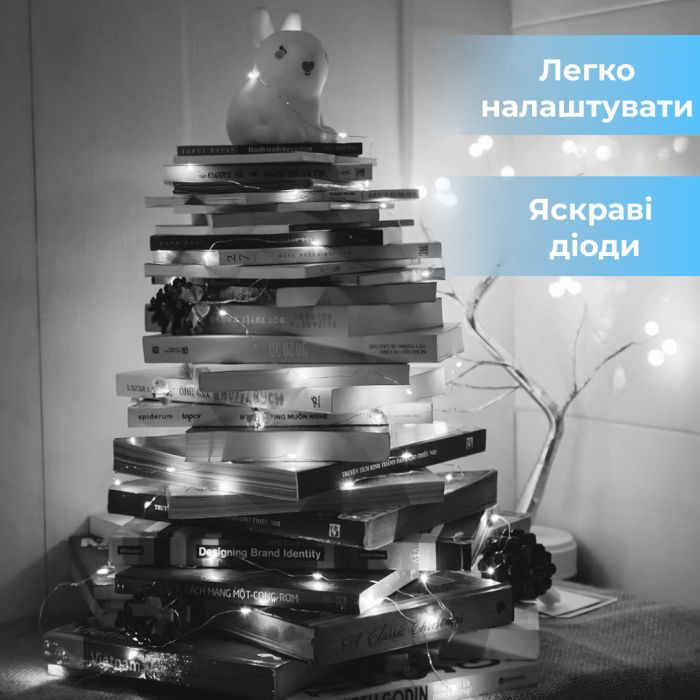 Гірлянда Роса 10 метрів на батарейках гнучка на 100 LED світлодіодна гірлянда мідний провід Білий