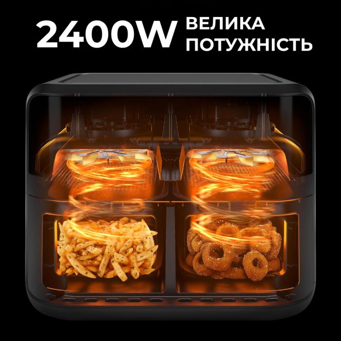 Аерофритюрниця електрична аерогриль 10 л 2400 Вт з двома відділеннями сенсорна SOKANY SK-10008