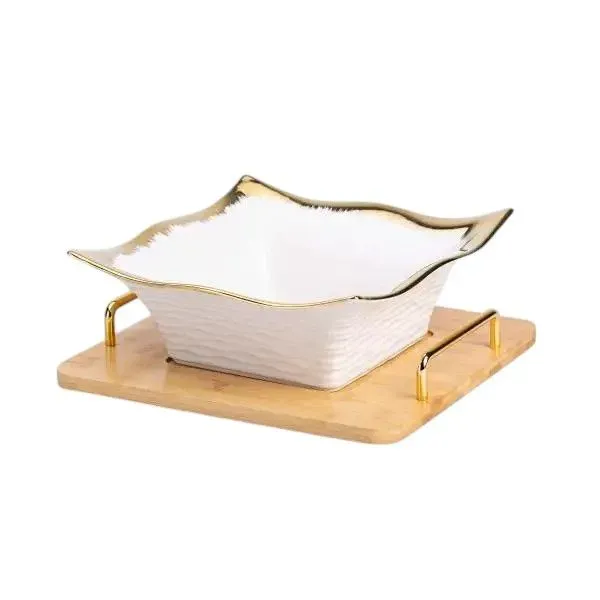 Блюдо керамічне 29.5х27.5х10 см на бамбуковій підставці LX-10B (LX-10B) - зображення 2