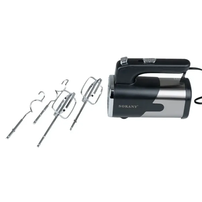 Миксер ручной мощный миксер тестомесильные крюки 5 режимов скорости и 2 насадки 800 Вт Sokany SK-6621 (SK6621BST) - изображение 1