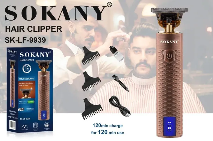 Тример професійний акумуляторний з 3 насадками та USB машинка для стрижки бездротова Sokany SK-LF-9939 (SKLF9939) - зображення 3