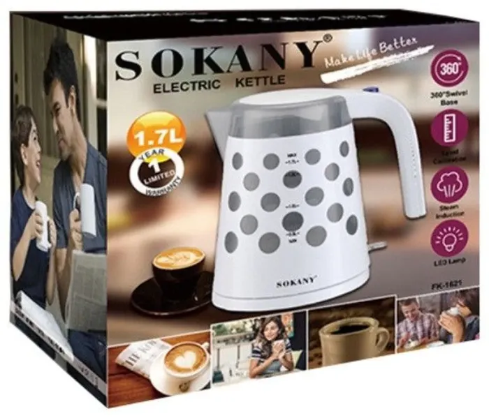 Електрочайник дисковий Sokany FK-1621 1.7л 1.85кВт Білий в горошок (FK1621) - зображення 9