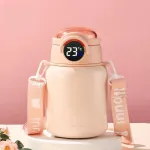 Термос із трубочкою 650 мл із нержавіючої сталі з датчиком температури ремінцем до 12 годин Персиковий (HPGM8816PE)