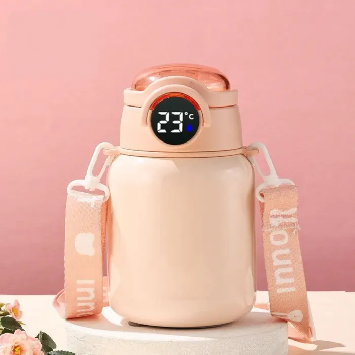 Термос с трубочкой 650 мл из нержавеющей стали с датчиком температуры ремешком до 12 часов (HPGM8816PE) - изображение 1