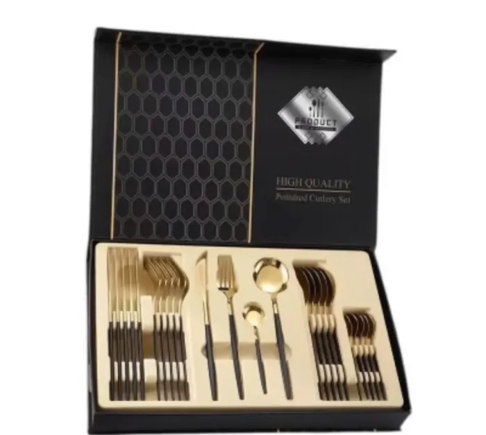 Набір столових приборів із нержавіючої сталі на 6 персон 24 штуки Чорний (HP96918) - зображення 1