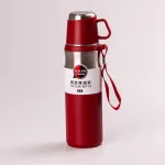 Термос із чашкою та ремінцем 600мл із нержавіючої сталі тепло до 12 годин Червоний (HPGM80155R)