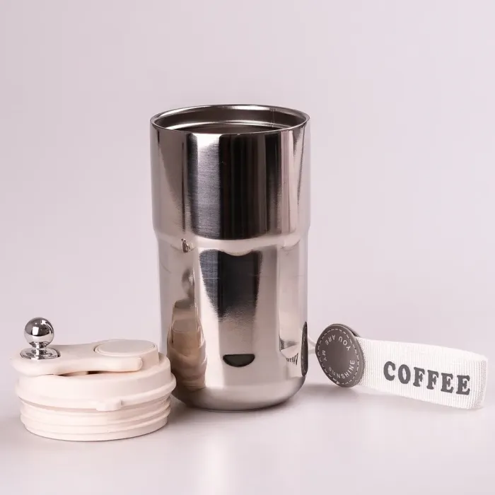 Термос из нержавеющей стали 420 мл с ремешком температура до 12 часов Белый (HPGM8110W) - изображение 2