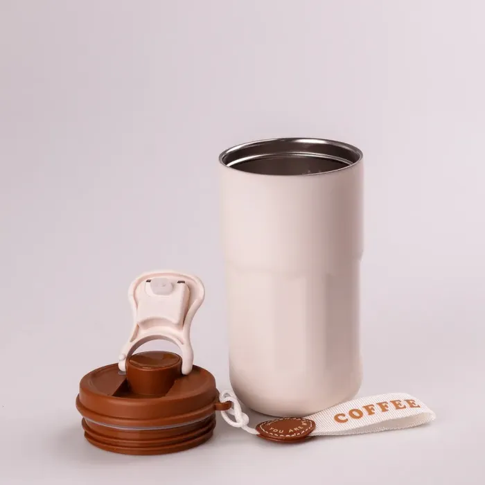 Термос из нержавеющей стали 420 мл с ремешком температура до 12 часов Коричневый (HPGM8110BR) - изображение 2