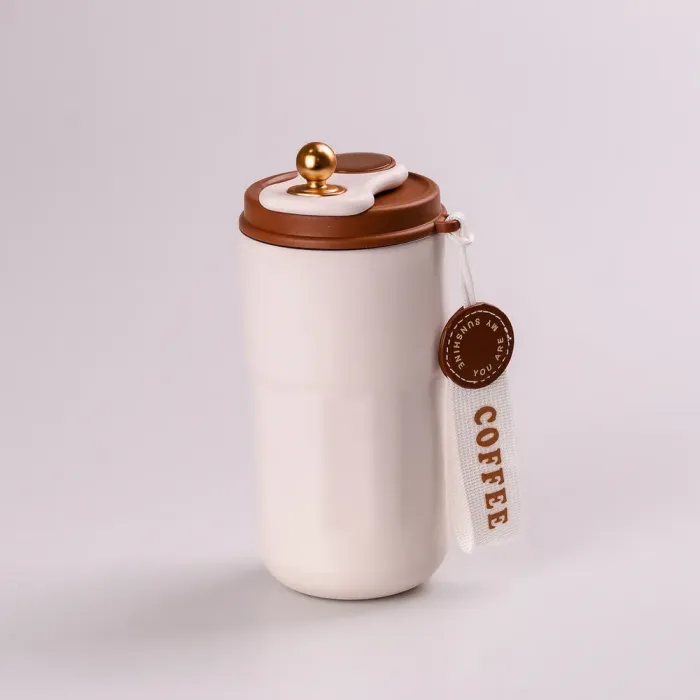 Термос из нержавеющей стали 420 мл с ремешком температура до 12 часов Коричневый (HPGM8110BR) - изображение 1