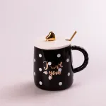 Чашка керамічна 400 мл Love з кришкою та ложкою Чорний (HPCY8263B)
