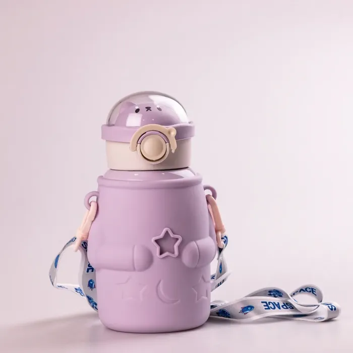 Термос детский с трубочкой и ремешком 500 мл из нержавеющей стали Фиолетовый (HPGM2101V) - изображение 2