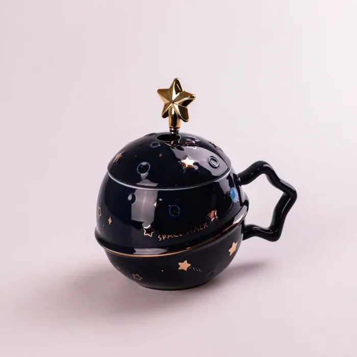 Чашка керамическая 500 мл Space Walk с крышкой и ложкой с крышкой (HP8226NB) - изображение 1