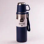 Термос із чашкою та ремінцем 600мл із нержавіючої сталі тепло до 12 годин Синій (HPGM80155BL)