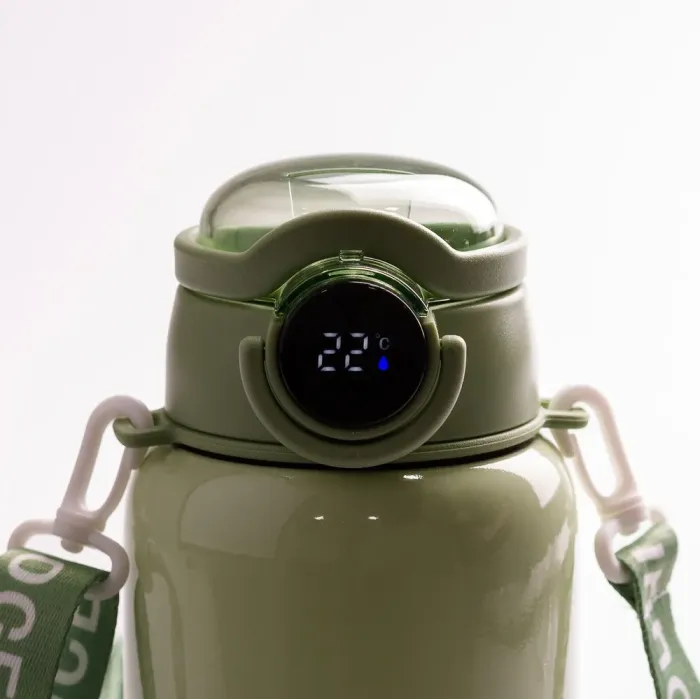 Термос с трубочкой 650 мл из нержавеющей стали с датчиком температуры ремешком до 12 часов (HPGM8816GR) - изображение 5