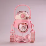 Пляшка для води з трубочкою 820 мл дитяча фляга прозора для напоїв з дозатором і ручкою Рожевий (HPGM2217P)