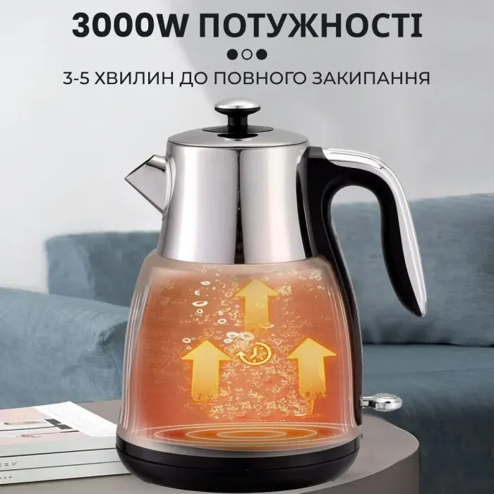 Електрочайник безшумний з нержавійки на 1,8 л 3000 Вт Sokany SK-SH-1055 (SKSH1055) - зображення 6