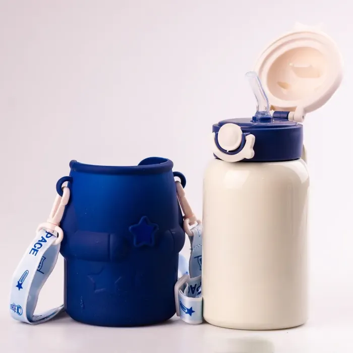 Термос детский с трубочкой и ремешком 500 мл из нержавеющей стали (HPGM2101BL) - изображение 6