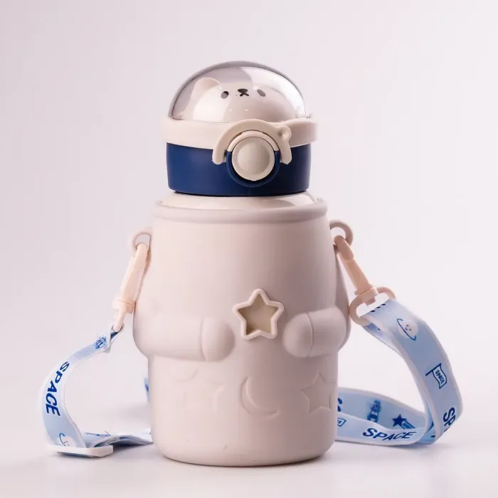 Термос детский с трубочкой и ремешком 500 мл из нержавеющей стали Белый (HPGM2101W) - изображение 1