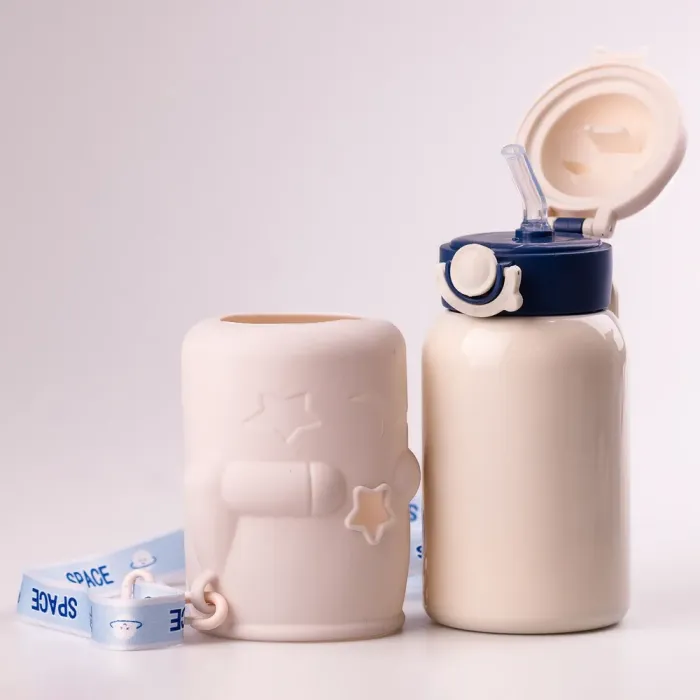 Термос детский с трубочкой и ремешком 500 мл из нержавеющей стали Белый (HPGM2101W) - изображение 4