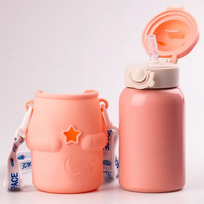 Термос детский с трубочкой и ремешком 500 мл из нержавеющей стали (HPGM2101PE) - изображение 4