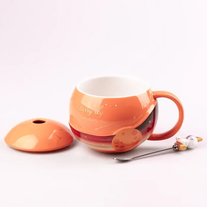 Чашка керамическая 400 мл Космонавт с крышкой и ложкой 400 мл (HP877O) - изображение 2