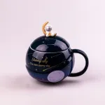 Чашка керамічна 400 мл Космонавт із кришкою та ложкою 400 мл Синій (HP877NB)