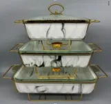 Мармиты керамические прямоугольные 3 шт с крышкой из жаропрочного стекла.