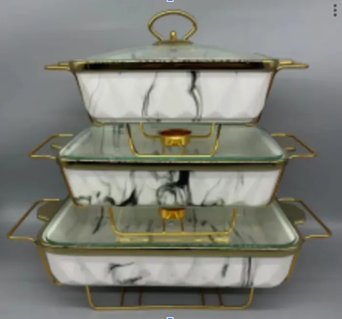 Мармиты керамические прямоугольные 3 шт с крышкой из жаропрочного стекла. - изображение 1