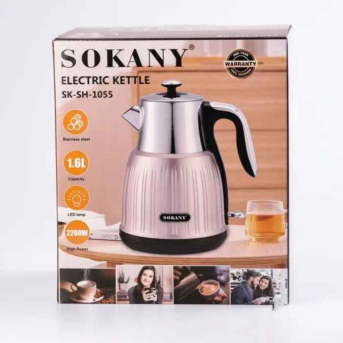 Електрочайник безшумний з нержавійки на 1,8 л 3000 Вт Sokany SK-SH-1055 (SKSH1055) - зображення 9