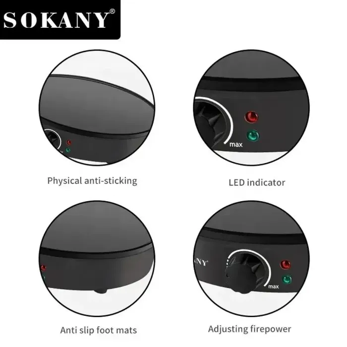 Млинниця електрична 30 см 1000 Вт сковорода для млинців антипригарна Sokany (SKBBQ842) - зображення 5