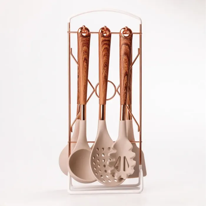 Набір кухонного приладдя на підставці 6 штук кухонні аксесуари Дерево (YRUR8) - зображення 3