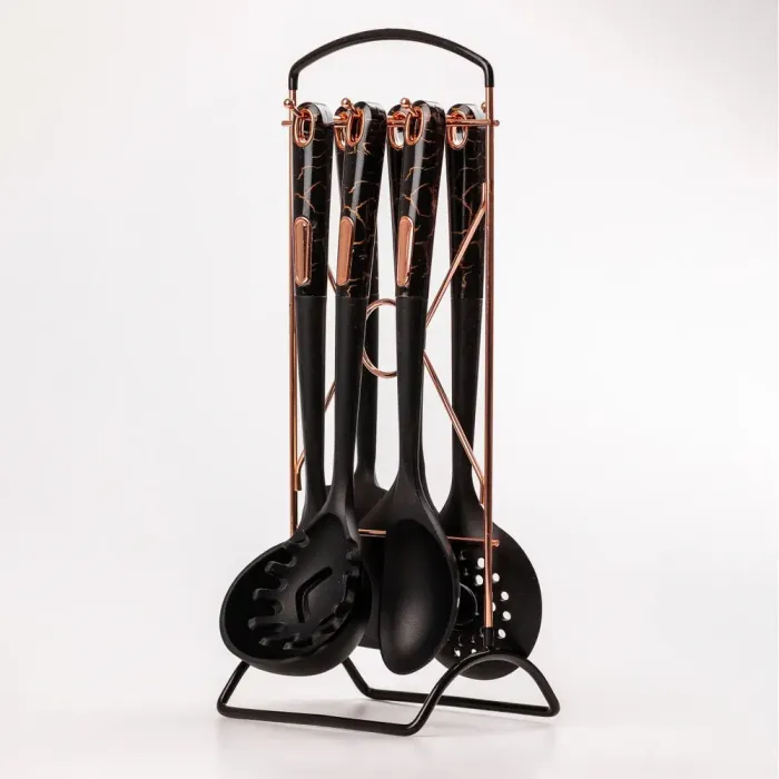 Набір кухонного приладдя на підставці 6 штук кухонні аксесуари Чорний під мармур (YRUR5) - зображення 3