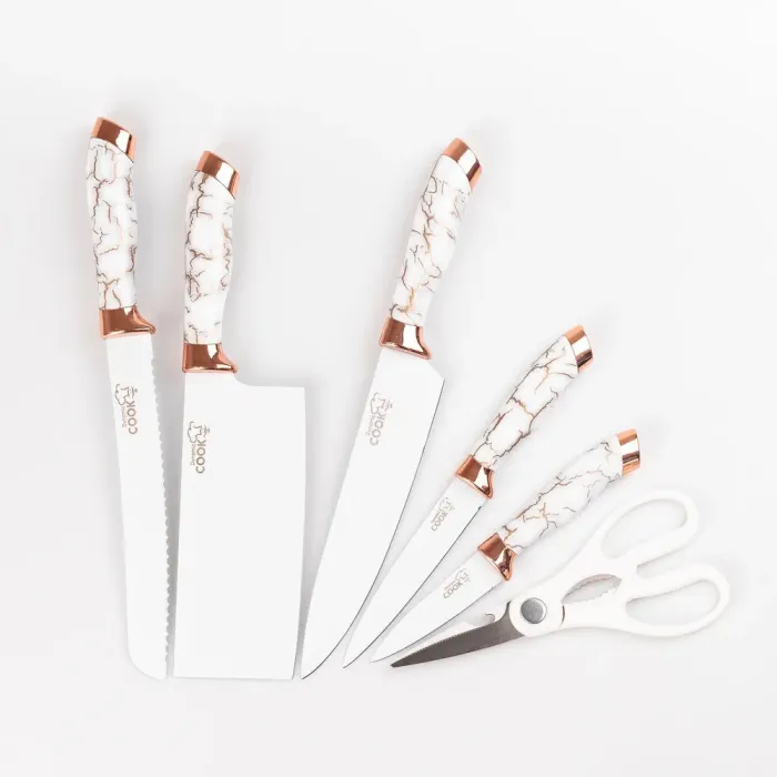 Набір кухонних ножів з нержавіючої сталі 6 предметів з ножицями Білий (YRUR14) - зображення 2