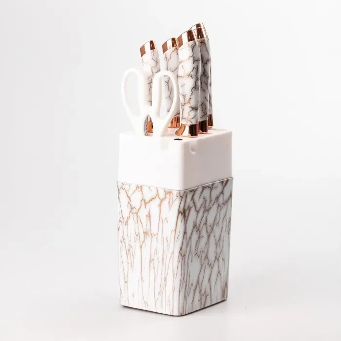 Набір кухонних ножів з нержавіючої сталі 6 предметів з ножицями Білий (YRUR14) - зображення 3