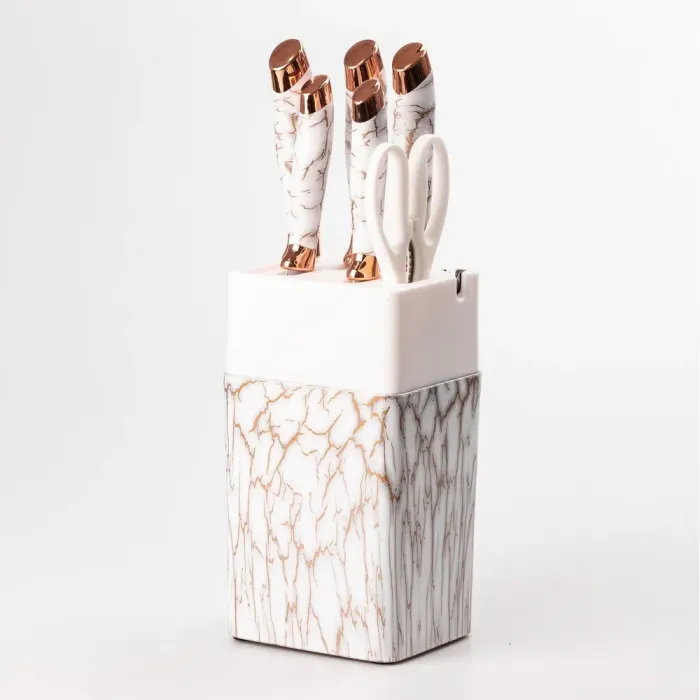 Набір кухонних ножів з нержавіючої сталі 6 предметів з ножицями Білий (YRUR14) - зображення 1