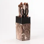 Набір кухонних ножів з нержавіючої сталі 6 предметів з ножицями Коричневий (YRUR13)