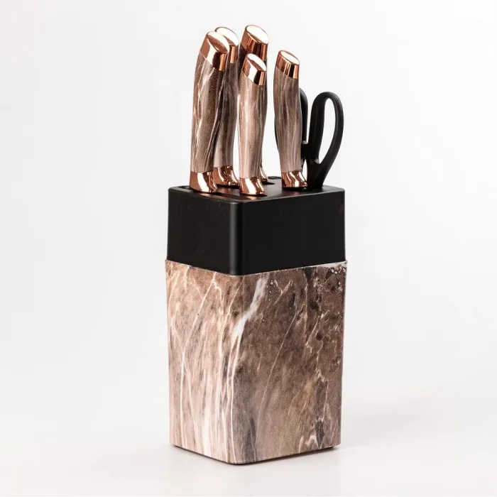 Набір кухонних ножів з нержавіючої сталі 6 предметів з ножицями Коричневий (YRUR13) - зображення 3