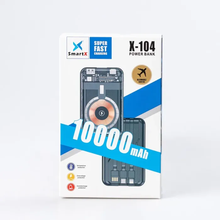 Повербанк 10000 mАh бездротова зарядка USB Туре-С/Lightning 4 вбудовані кабелі (X104) - зображення 5