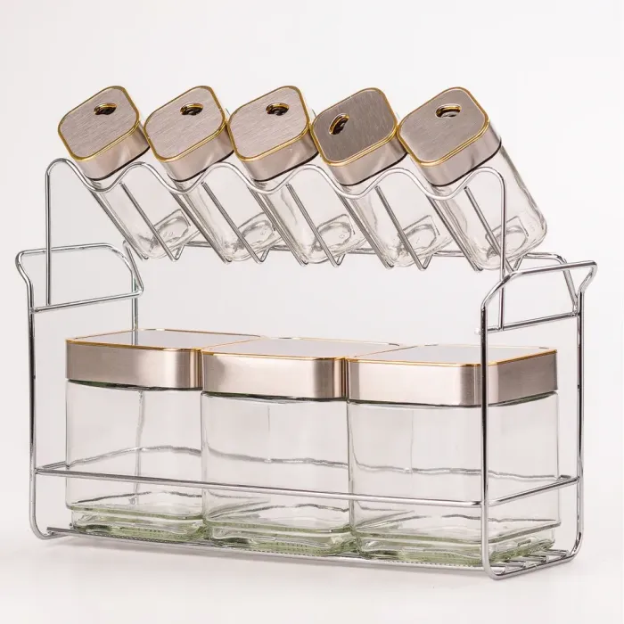 Комплект для специй на подставке 8 предметов с герметичными хромированными крышечками и дозаторами (HP531FW1016J). - изображение 2