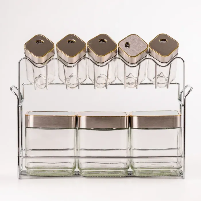 Комплект для специй на подставке 8 предметов с герметичными хромированными крышечками и дозаторами (HP531FW1016J). - изображение 1