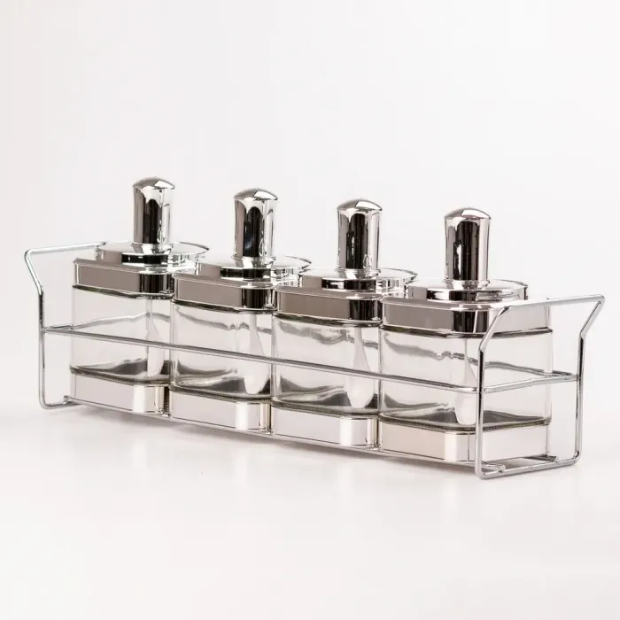 Банки для сыпучих продуктов набор из 4 шт. стеклянные емкости с ложкой на металлической подставке. (HP531FS1031Y) - изображение 2